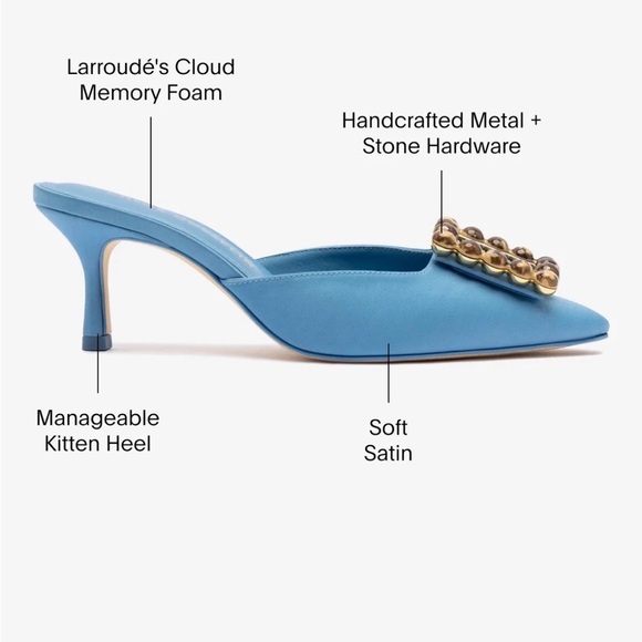 Chloe Gosselin by Larroude Ava Blue Satin Mules Size 8.5 - Picture 4 of 11